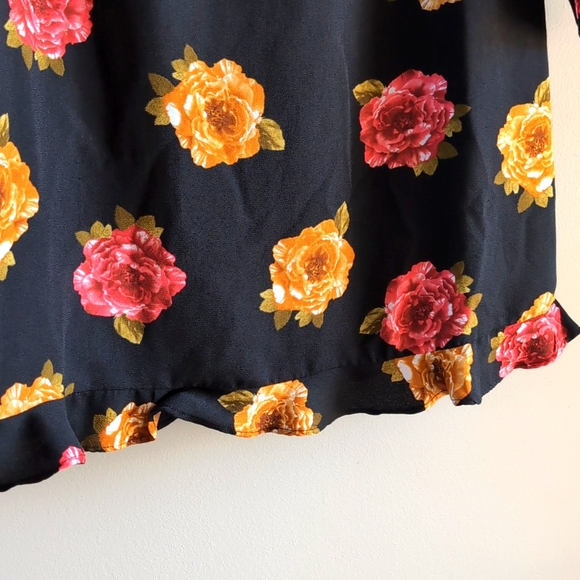 Nicole Miller Studio Women's Black Red Orange Floral Ruffle Long Sleeve Dress - Picture 6 of 16